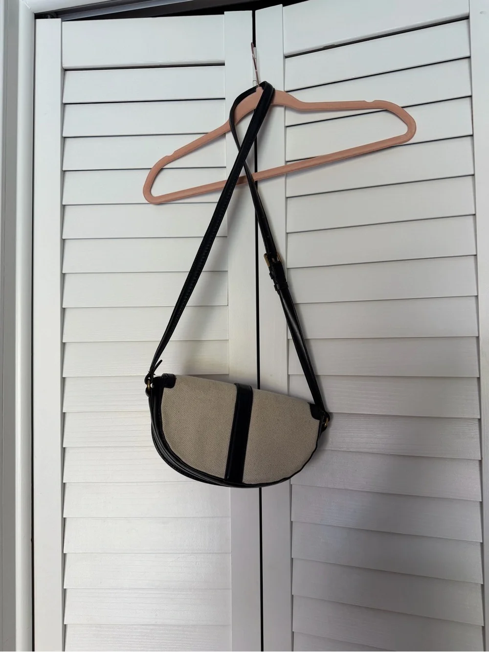 ZARA Women’s Canvas Saddle Crossbody Bag with Black Trim